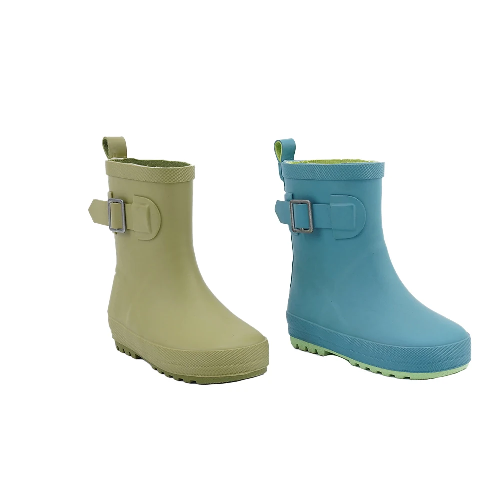 Best Quality Outdoor  Matte Blue Classic Button Up Child Pvc Rubber Rain Shoes Kid Rain boots