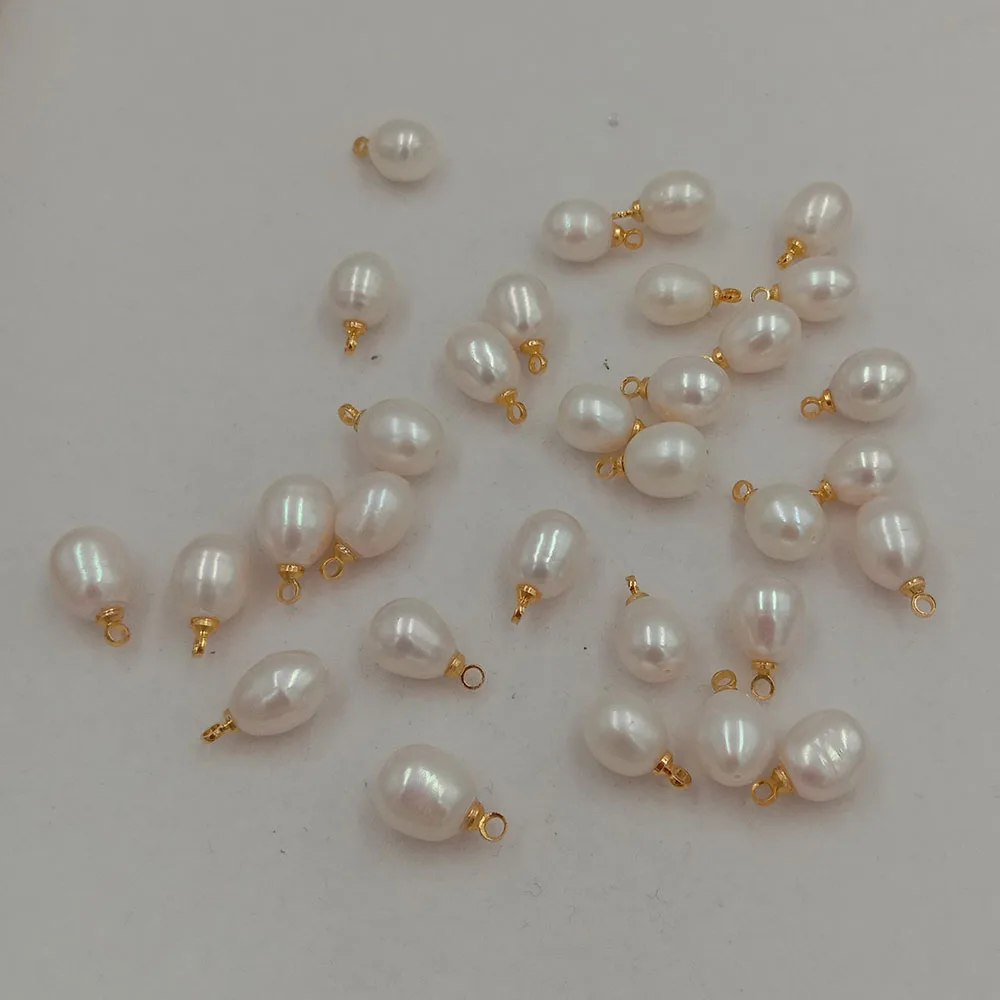 8-11  mm Rice nature freshwater pearl with hanger, DIY high luster PEARL with full hole drilled or half hole drilled