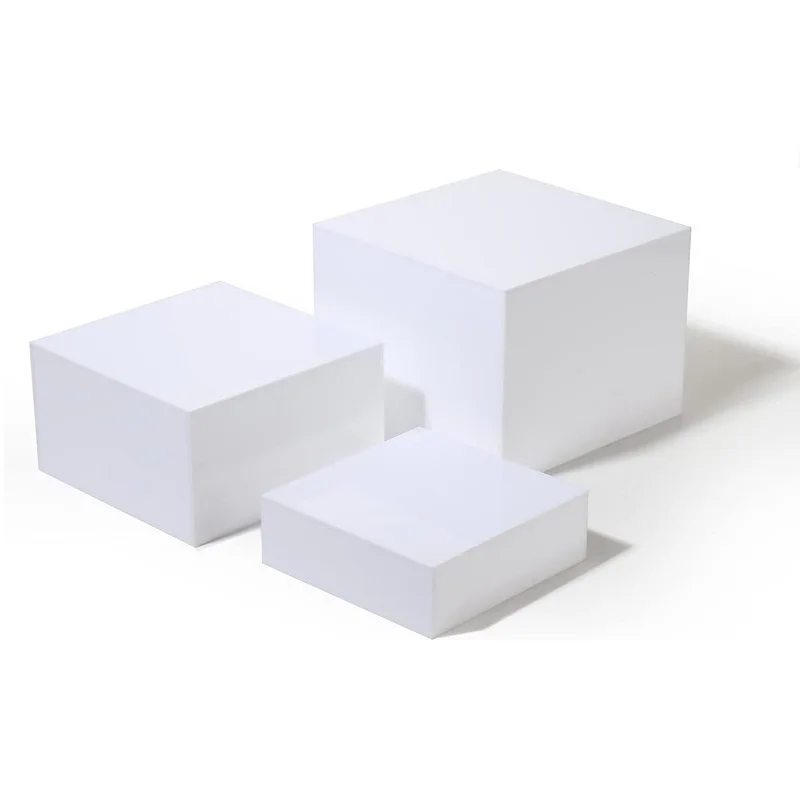 Set of 3 Glossy white Acrylic Cube Display  Risers with Hollow Bottoms for display only