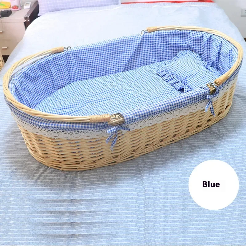 Customized Portable Wicker Baby Basket Wicker Cradle Rattan Baby Bed With Accessories Car Home Various Models Wicker Crafts
