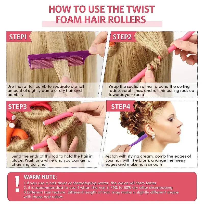 42pcs/Set Twist Foam Hair Rollers DIY No Heat Hair Rods Rollers Hair Curlers Set Flexible Curling Rods Flexi Rods