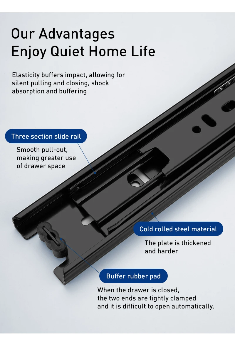Stainless Steel 3 Fold Full Extension Small Ball Bearing Drawer Slides For Cabinet Accessories Drawer Slides