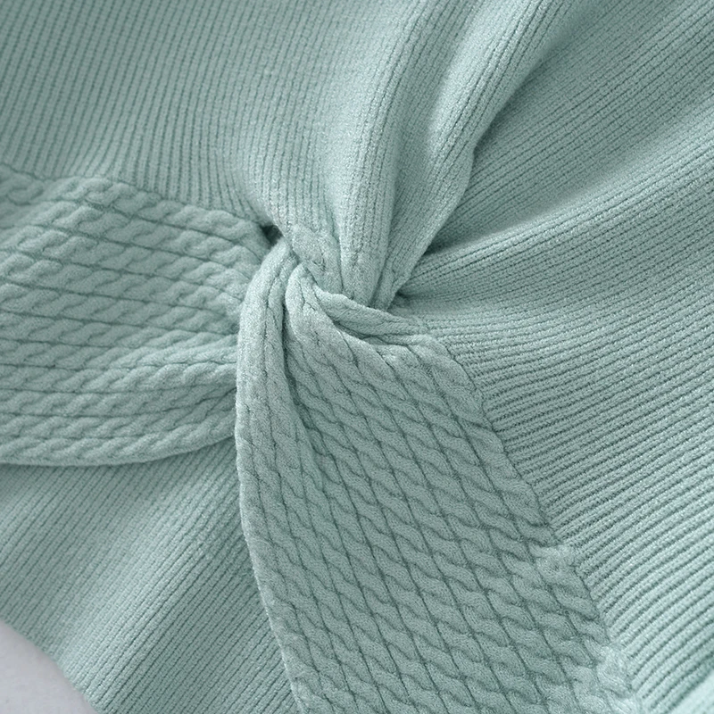 Fashion Mint Green Crop Top Femme Private Label Ribbed Elegant V Neck Kinked Knitted Top Long Sleeve Sweater Women