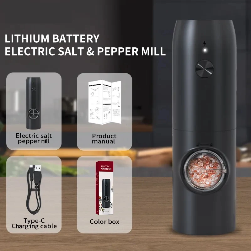 BST Type-C Electric automatic USB rechargeable salt and pepper grinder mill set with charging base LED light