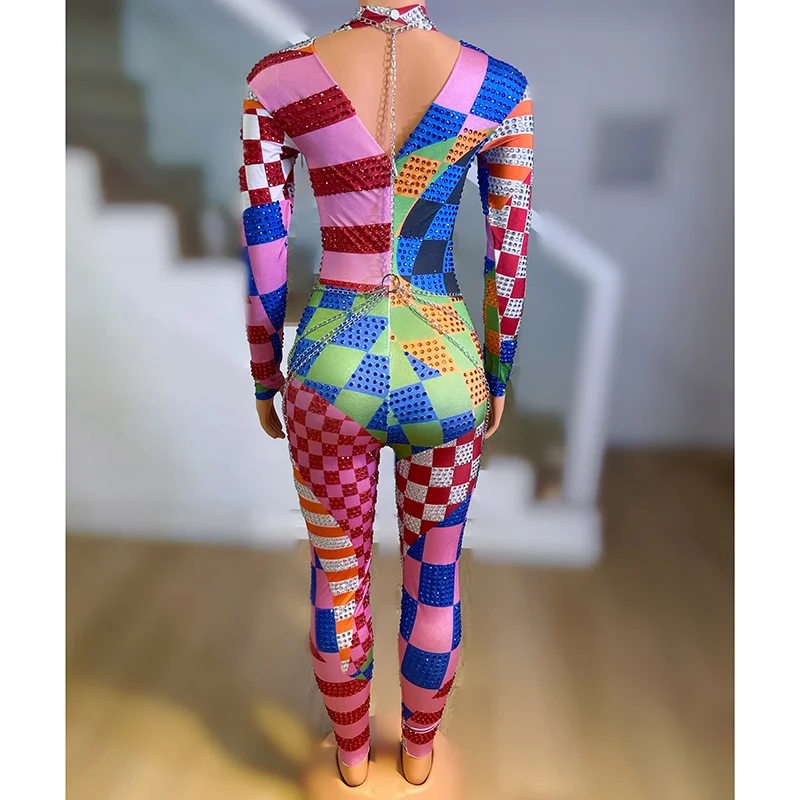 Hot selling women new colorful clothes high quality high neck luxury diamond elegant bandage women jumpsuit