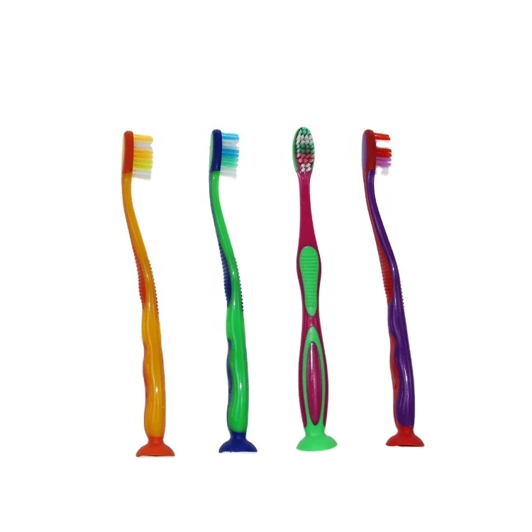 Dental clean best toothbrush non-slip colorful rubber kids toothbrush with suction cup 2024 new toothbrush custom logo
