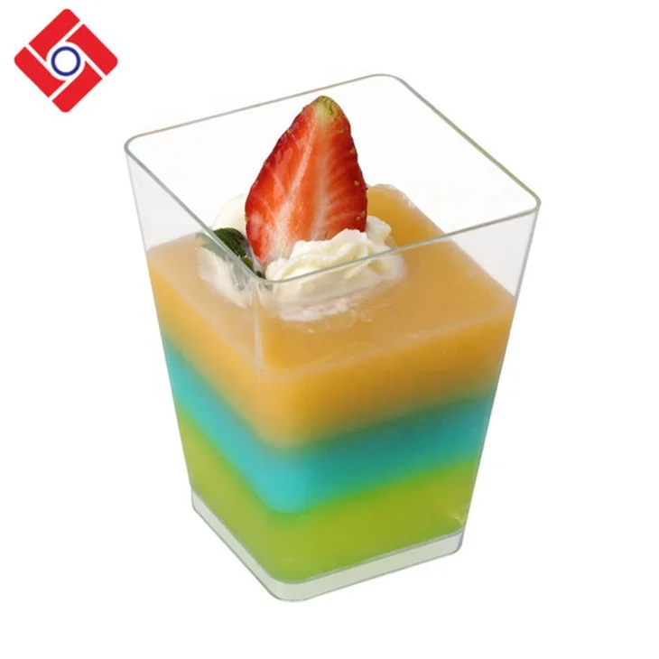 50 Pack 5 oz Plastic Square Mini Dessert Cups with Spoons Dessert Shooter Cups with Spoons for Pudding and Fruit