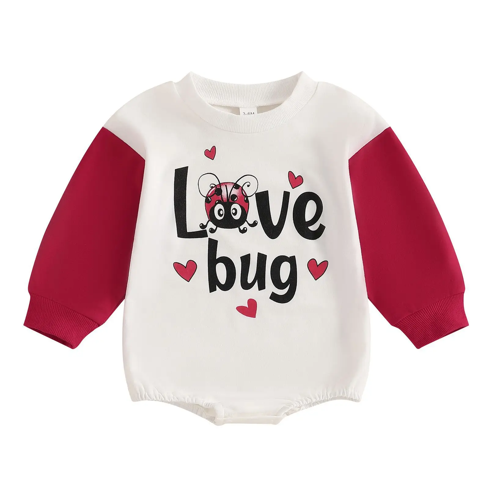 2025 Valentines Day Baby Clothes Sweater Bubble Romper Color Block Love Lady Bug Valentines Hearts Baby Sweatshirt Romper