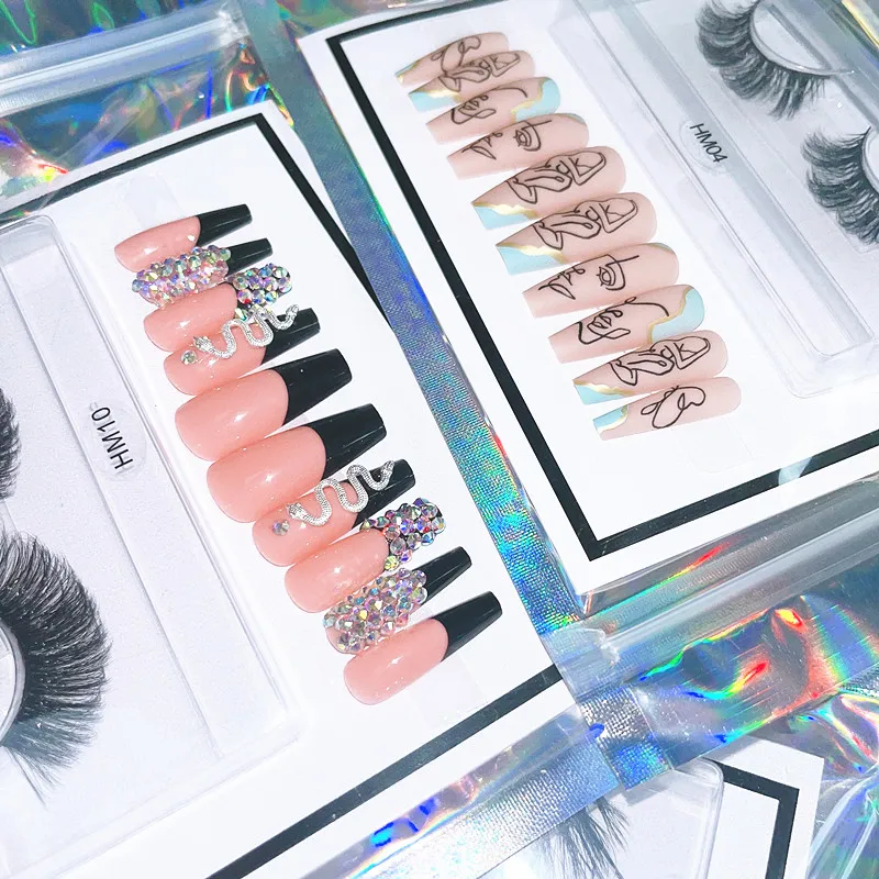 Wholesale Long Coffin Press On Artificial False Nails Colorful Matte Ballerina Nails With Diamond Fake Nails