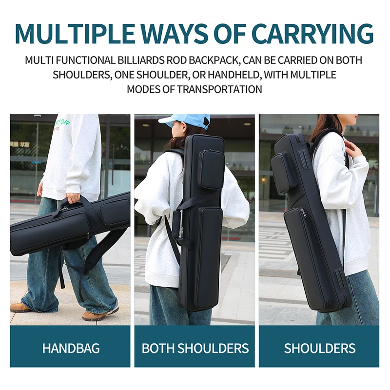 Custom Soft Snooker Cue Carrying Case with Waterproof Double Shoulder Straps 4 Butts and 4 Shafts Pool Billiard Bag