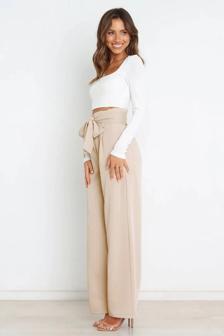 Wide Leg Pants Soft Loose Trousers Ankle Length Straight Office Casual Women for Ladies Solid Color Summer Woven 100% Polyester Custom Logo Printed Embroidered