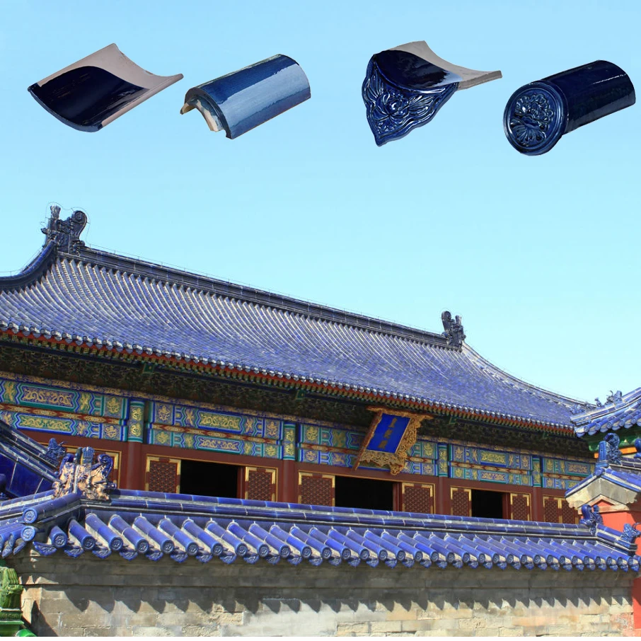 Chinese Blue clay tile roofing glazed for ancient Thai temple building roof
