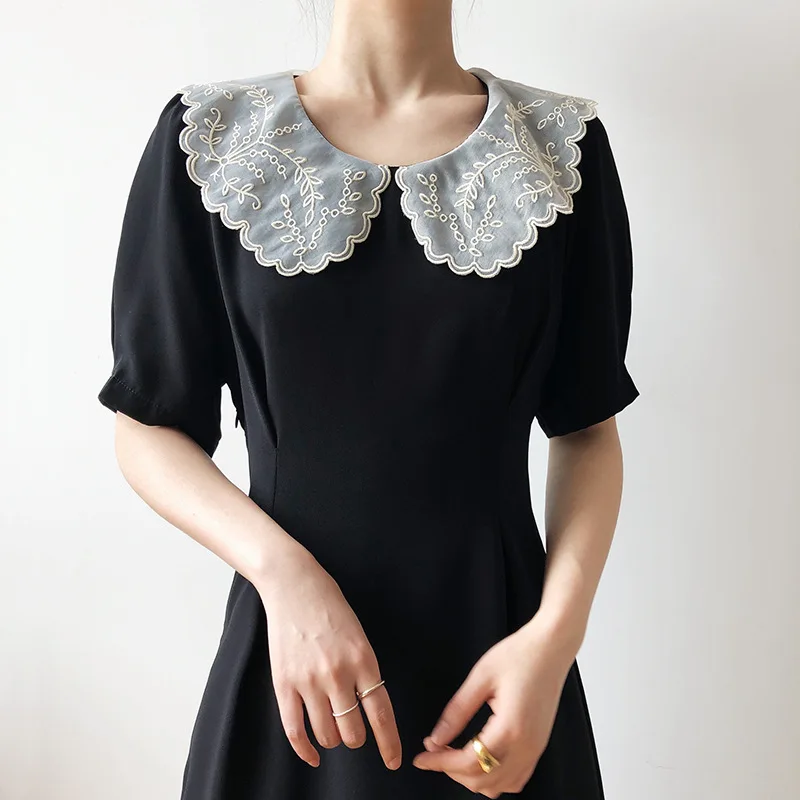 
2021 autumn Lace Baby collar Vintage high waist close Waist Chiffon Skirt casual vestidos 