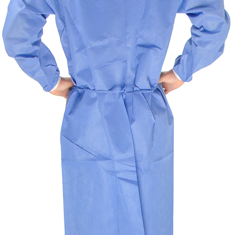 Factory direct sales non-woven fabric elastic and knitted cuffs disposable sms isolation gown for non-sterile