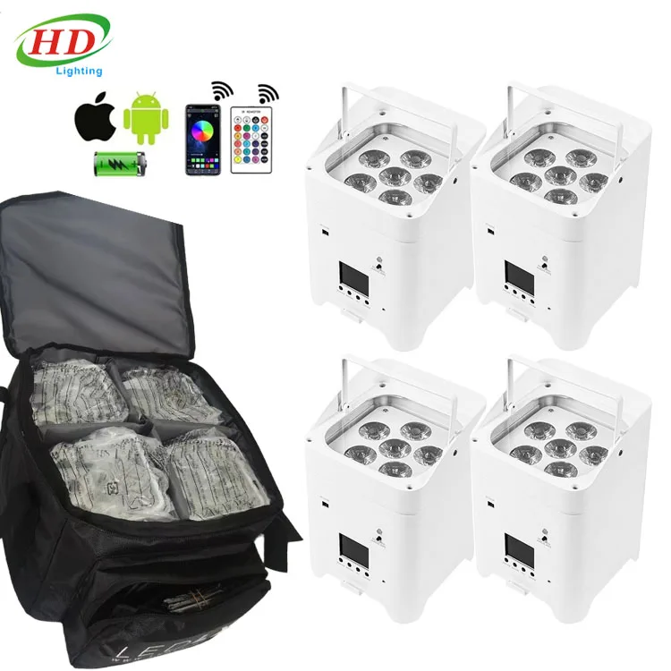 Professional 6X18W RGBWA UV 6 in 1 Uplights Battery Power Wireless DMX LED Flat Par Lights for KTV Wedding & Events