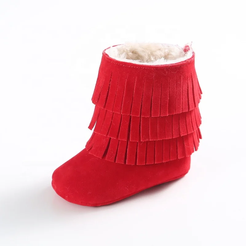 Real Leather Fringe Baby Booties for Girls Boys Winter Warm Snow Boots with Tassels Soft Sole Fur LinedToddler Moccasins Shoes