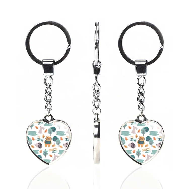 Factory Direct Sales Cheap Keyring Customized Photo Heart-shaped Double-sided Crystal Glass Key Chain