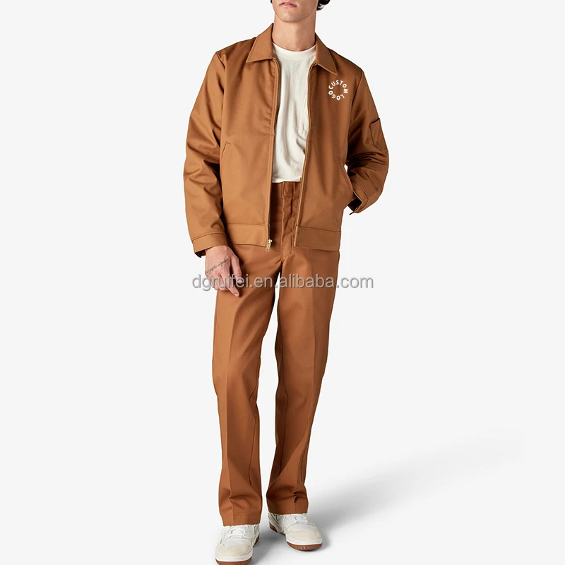 Custom Logo Hand Pockets Turn Down Collar Zip Up Lined Utility Twill Cotton Canvas Workwear Heavy Cotton Work Jacket for Men