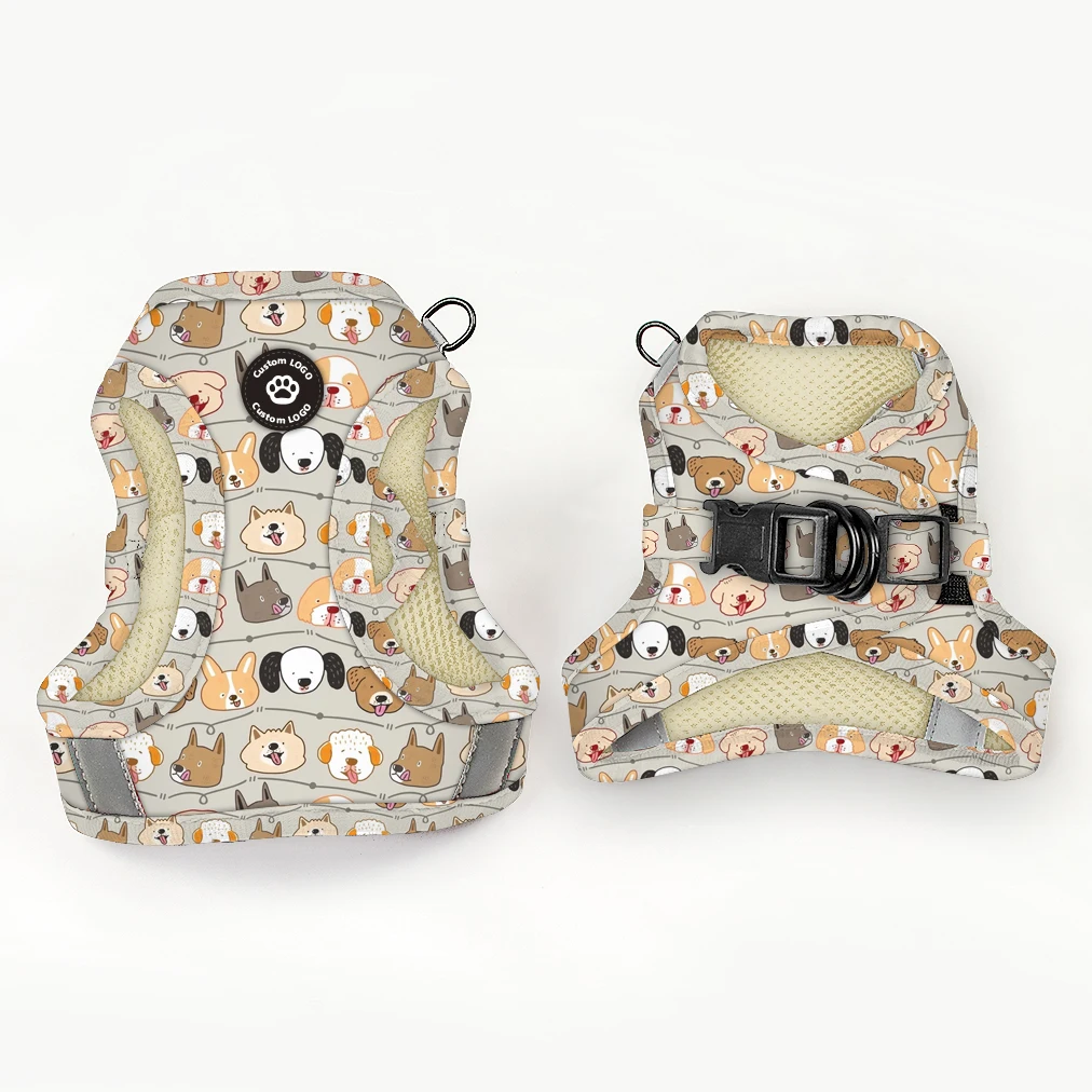 Custom Cow stripe printing dog vest harness puppy designer tactical collar soft neoprene handle leash low price manufacture