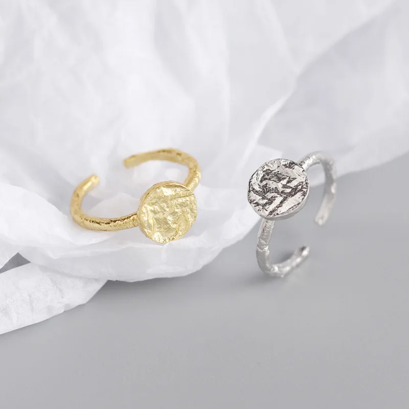 Geometric Round 925 Sterling Gold/Silver Vermeil Women Simple Finger Rings Fine Jewelry