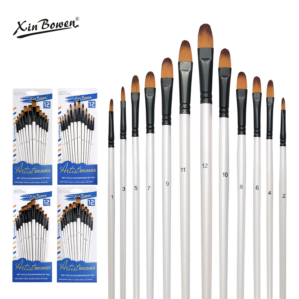 Xin Bowen 12Pcs Painting Brushes Set High Quality Pearl White Artist Brush Customized For Painting