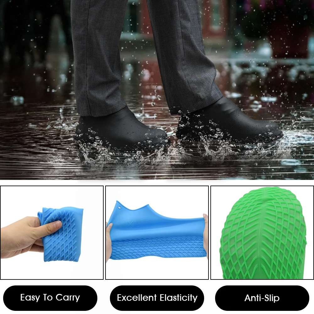 Silicone Protective Rain Shoes covers Anti-slip Reusable Waterproof Silicone Rubber Shoe Covers