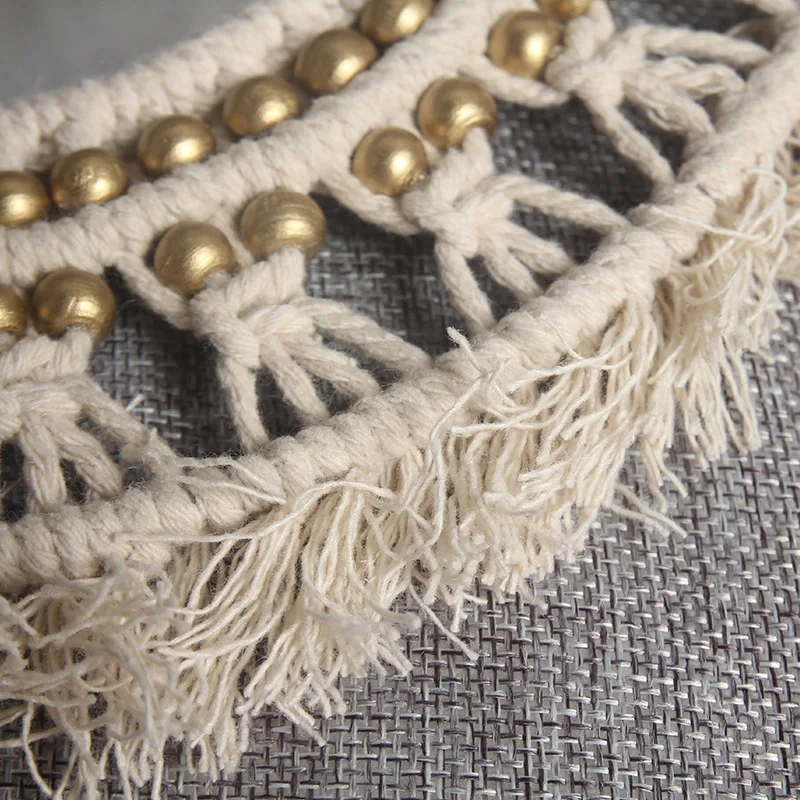 Handwoven Macrame Fringe Cotton Hanging Round Mirror Home Decoration Christmas Gift Boho with Beads