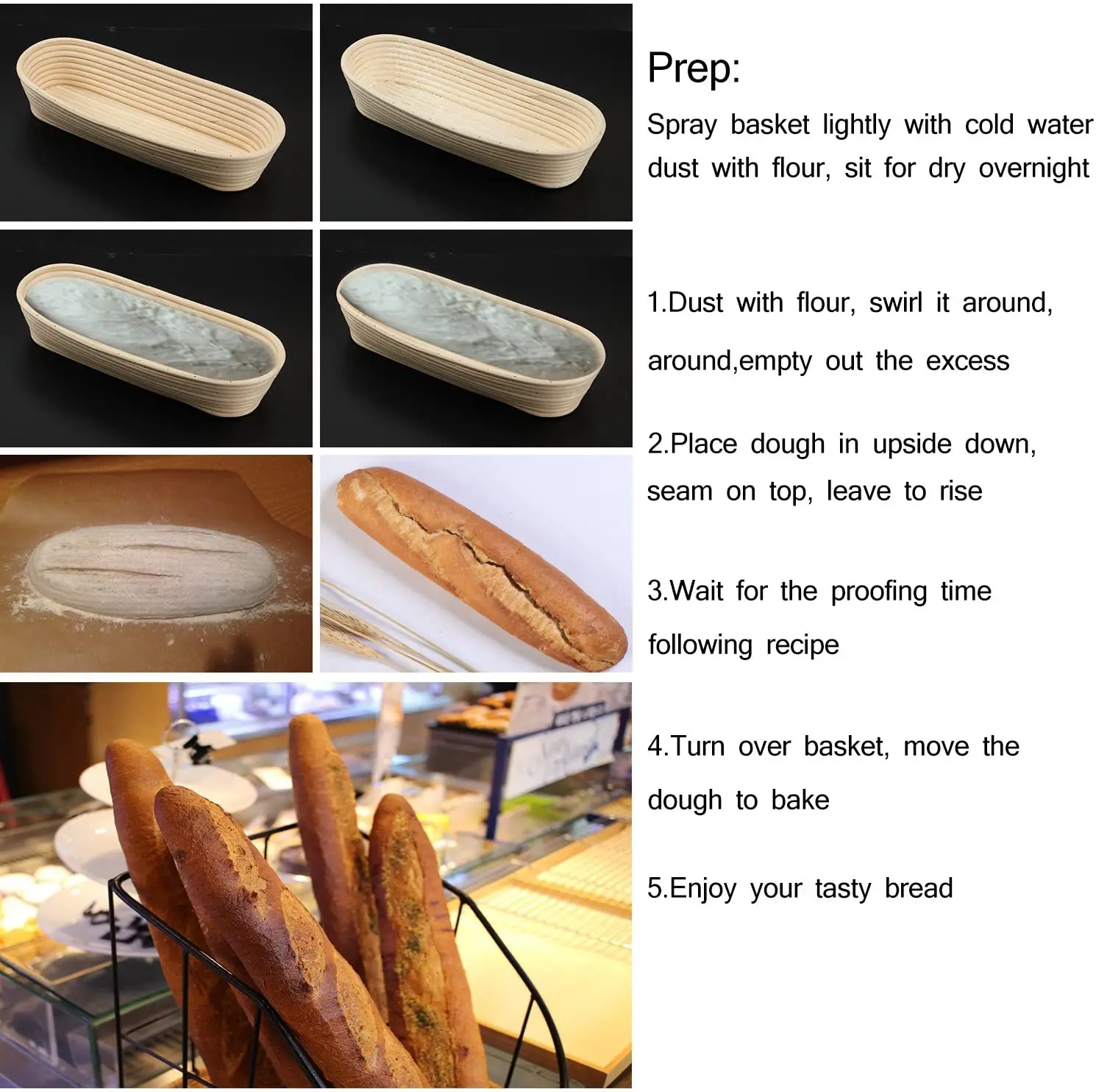 Custom Pack of 2 9inch 13.8inch oval baguette bread proofing basket kit sets with plastic scraper oil brushes stencils