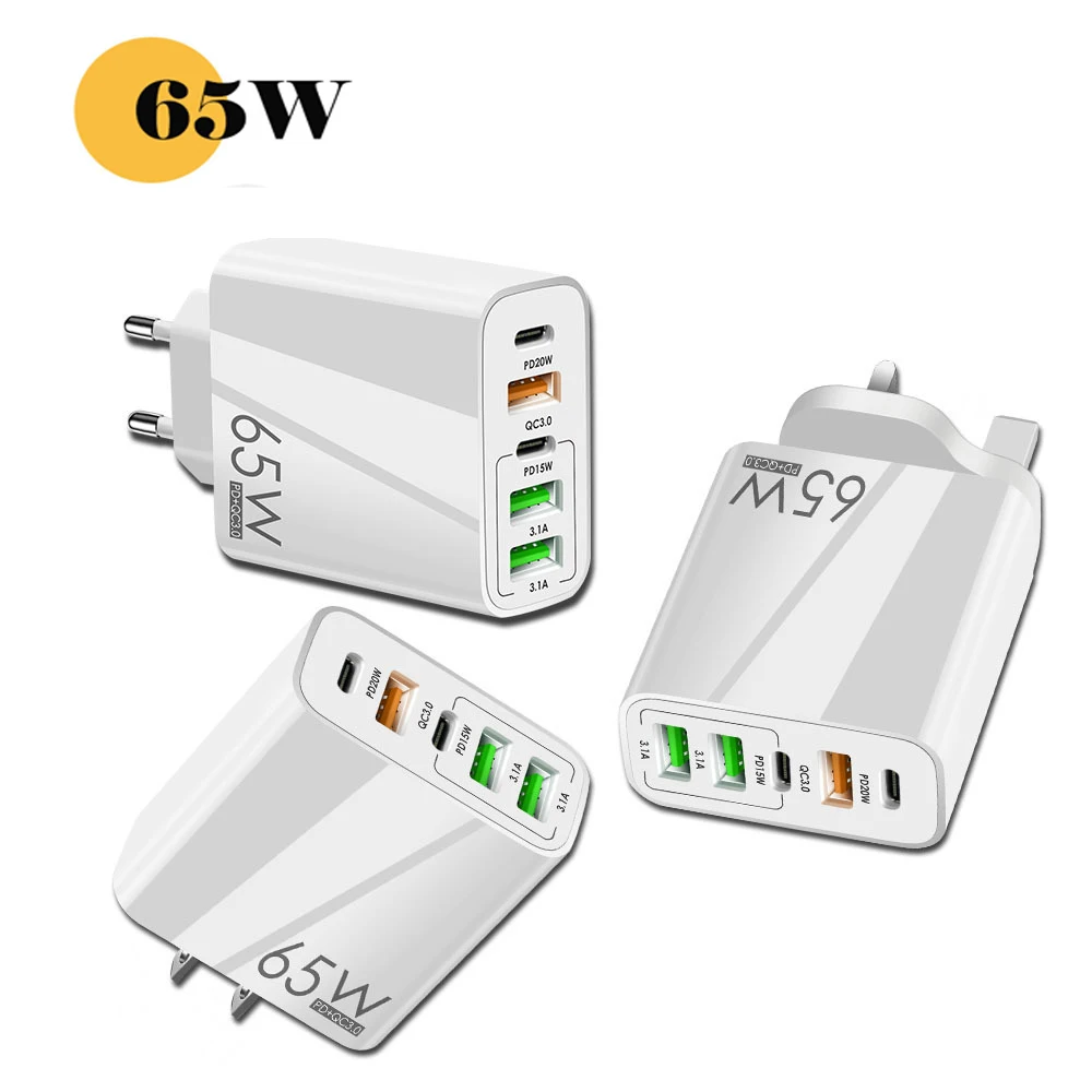 USB C Charger Fast Charging 65W Type C PD QC3.0 Universal Mobile Phone Adapter