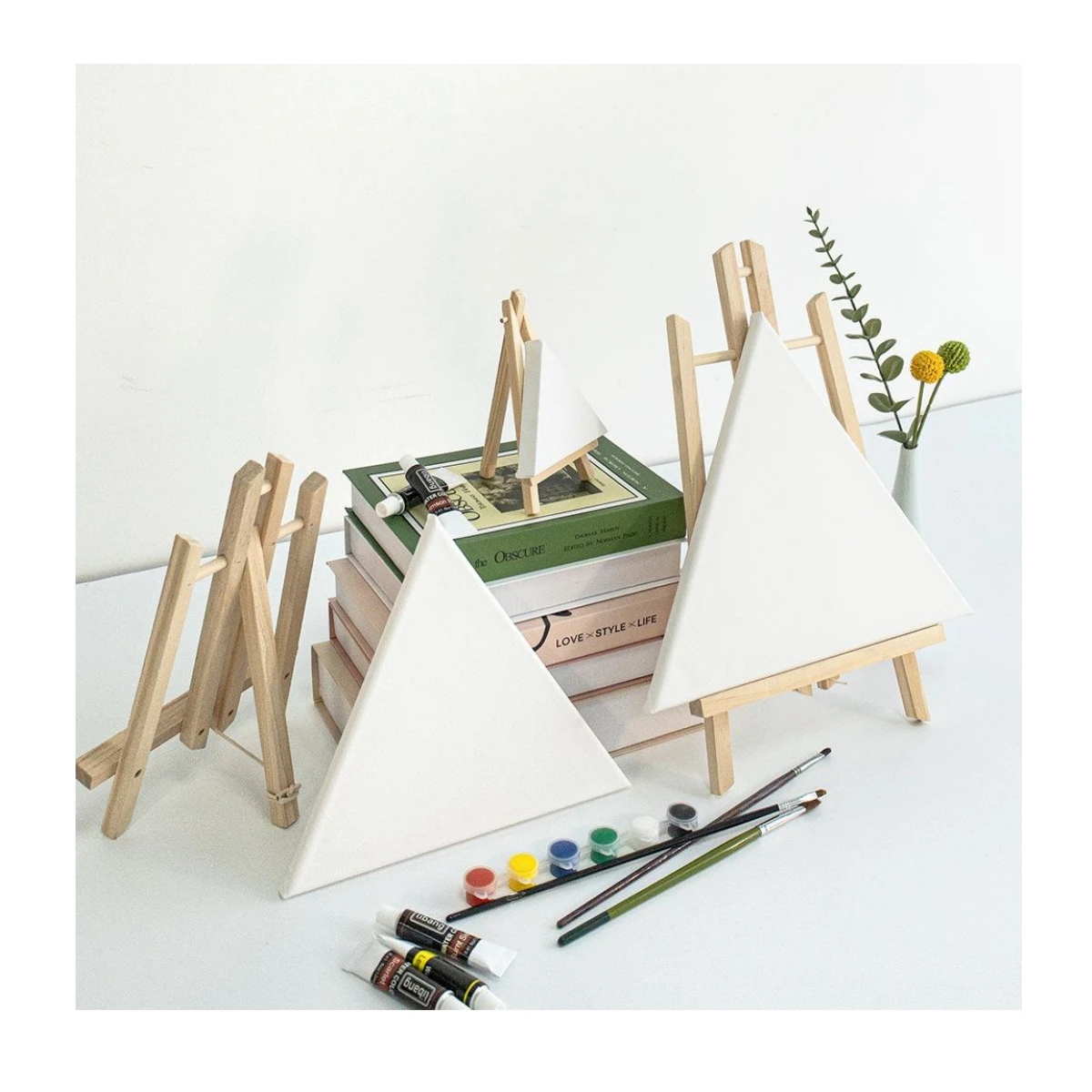 BESTLIEN Art Canvas Round Triangle Hexagon Stretch Canvas Mini easel set for acrylic pouring acrylic or oil painting