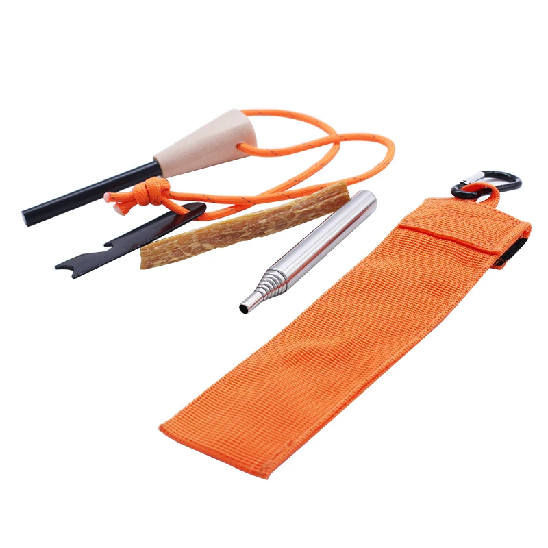 
Pocket Survival Kit Contain Fire Bellows Wood Handle Flint Fire Starter with Fatwood 