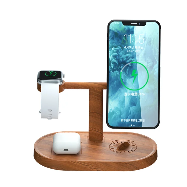 Быстрое беспроводное зарядное устройство Qi Wood портативное 3 в 1 зарядная станция площадка для iphone бамбуковое