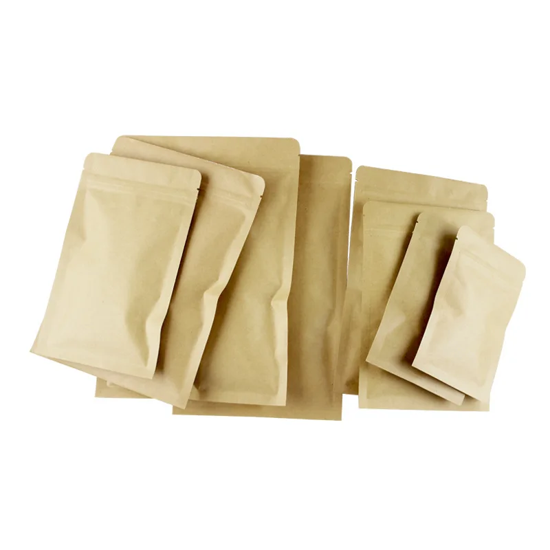 Three side sealing kraft paper bag with ziplock for coffee bean packing