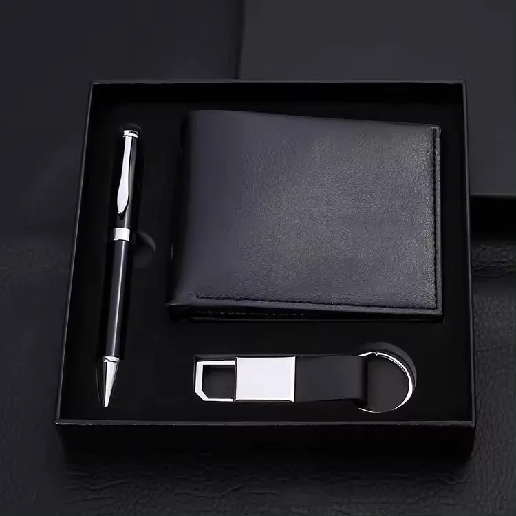 Wholesale Promotional 3 In 1 Wallet+ Key Chain + Pen Man Gift Set Corporate Gift Set Luxury Promotional Gift Set