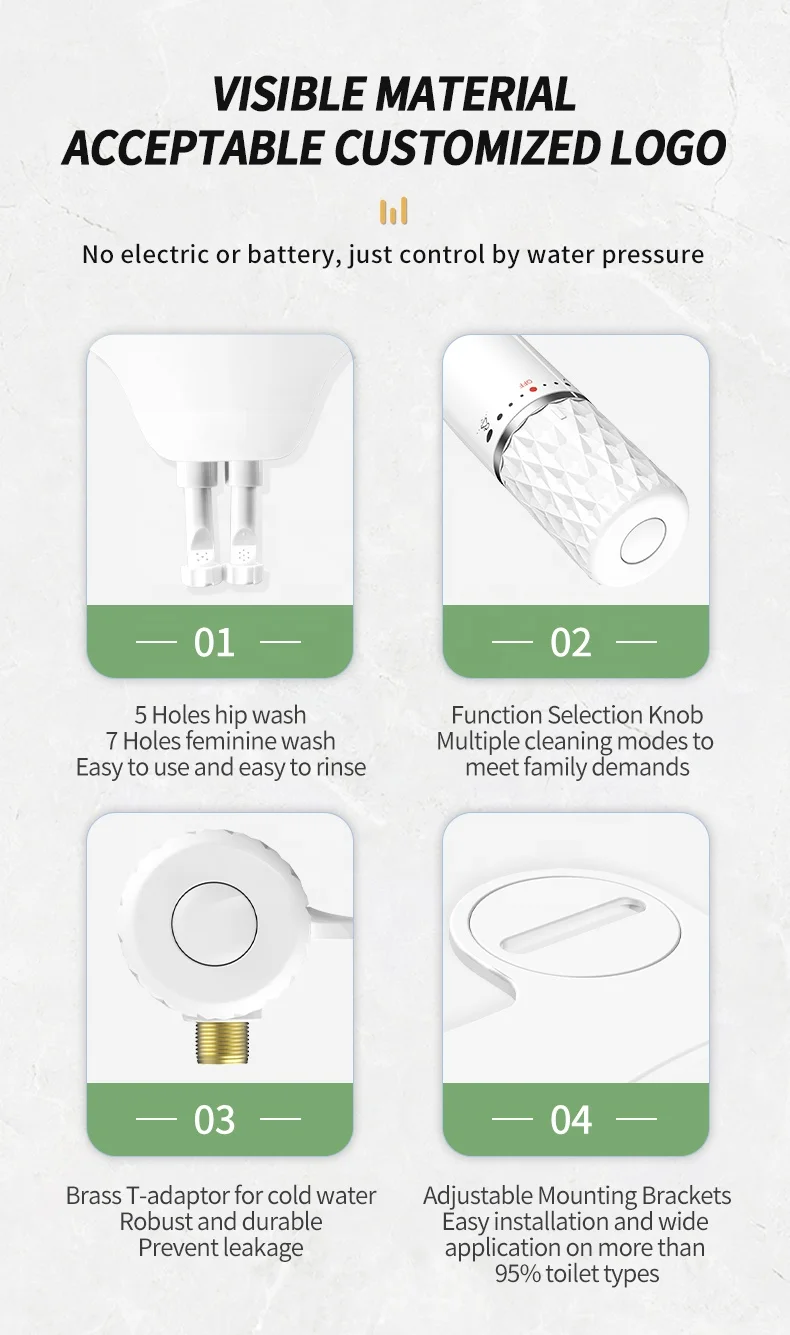 OEM/ODM Dual Wash Nozzles bidet toilet seat attachment  pulverisateur de bidet Non Electric Manual WC toilet bidet