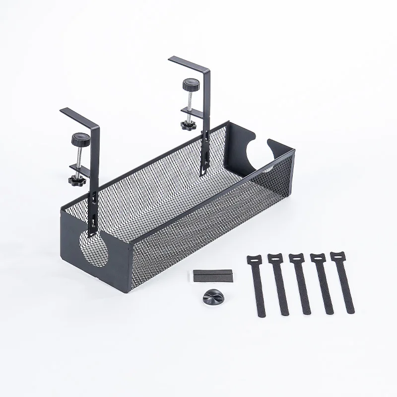 No Drill Metal Mesh Under Desk Cable Management Tray Wire Desk Cord Organizer for Home Office Standing Desk