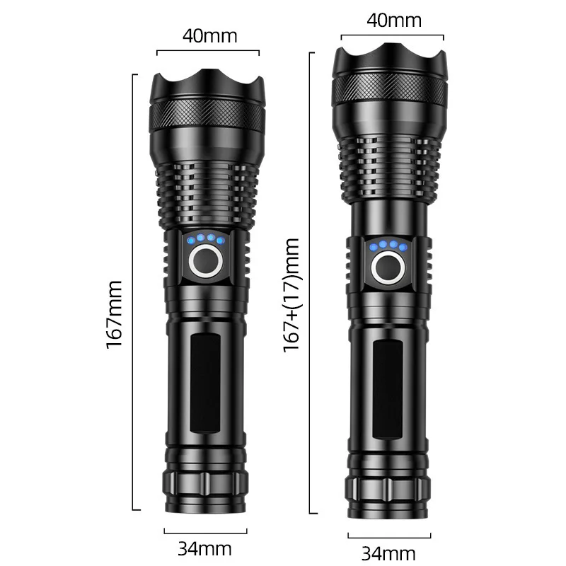 Most Powerful Torch Flashlight USB Zoom LED Torch Xhp70 Xhp50 18650 Battery 1500 Lumens Torch Lamp with suitcase