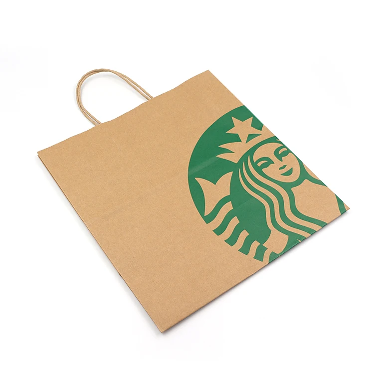 
custom printing food carryout packaging twisted handles brown kraft takeaway paper carrier bag 