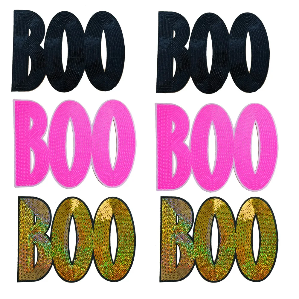 BOO Sequin Embroidered patches DIY Big Halloween BOO sequin Badge Patches Clothing Cute Patch