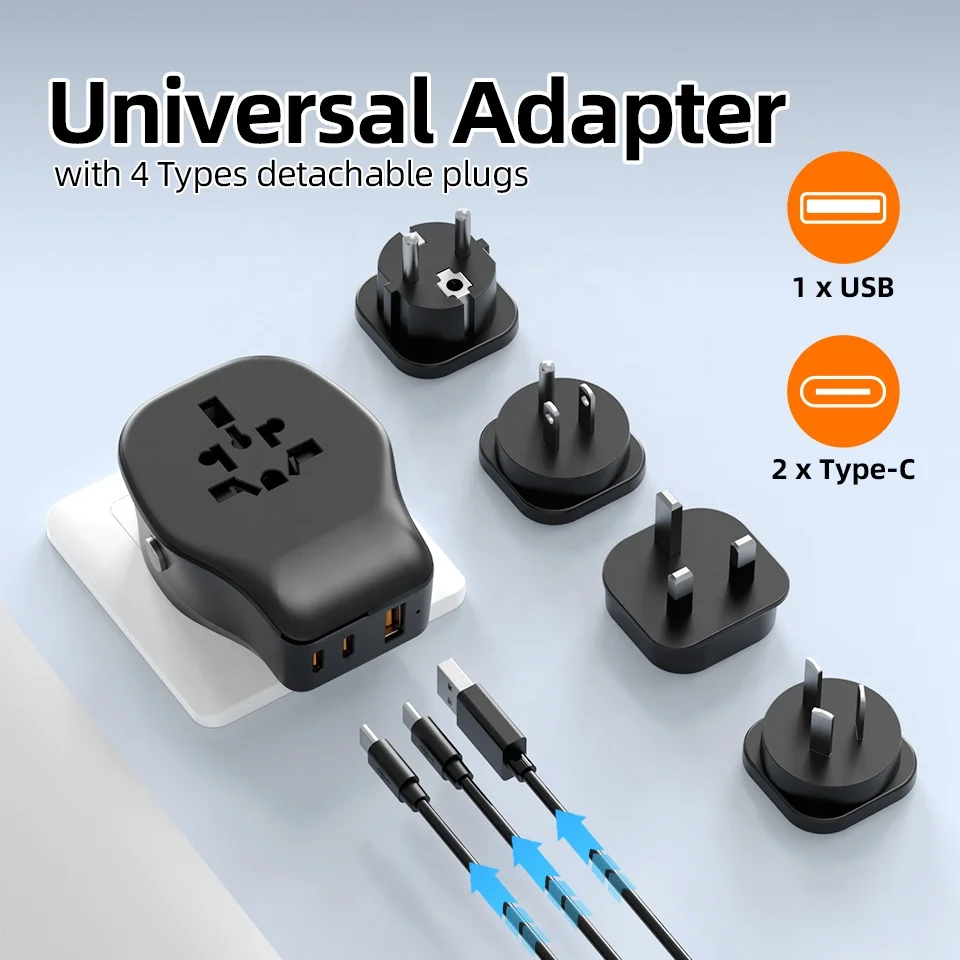 Worldplug Multi Plug Universal Wall Socket Electrical Power Plug All in One Interchangeable Travel Adapter Charger with USB