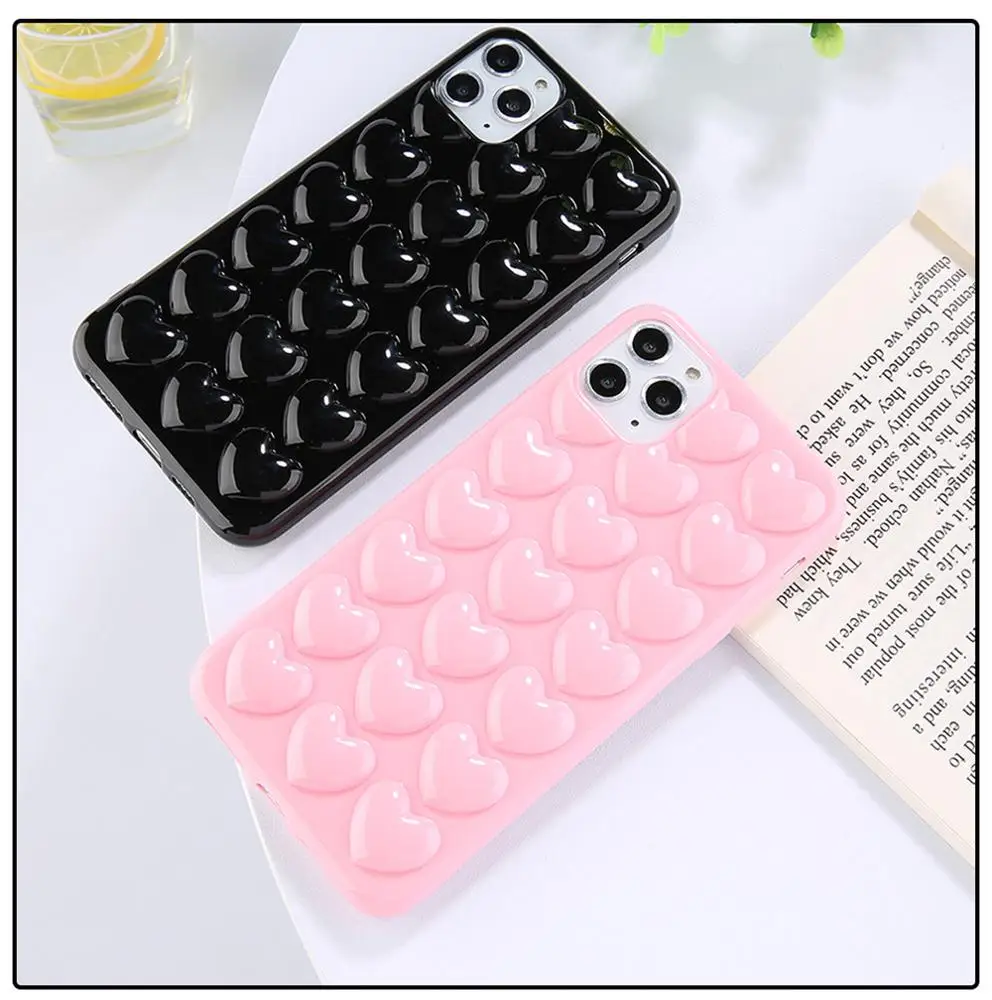 3D Love Heart Phone Chain Case For iPhone 11 12 13 14 Pro Max 6 6s 7 8 Plus X XR Soft TPU Back Cover