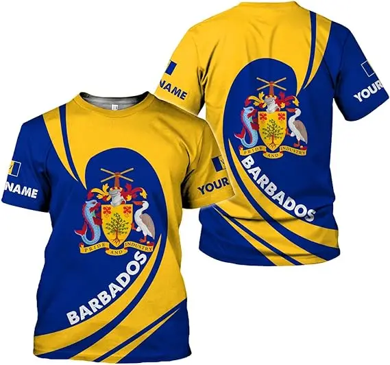 Personalized Customise Barbados Shirts For Men Summer Barbados Flag Tshirt Manufacturers Direct Selling Polyester Casual T-Shirt