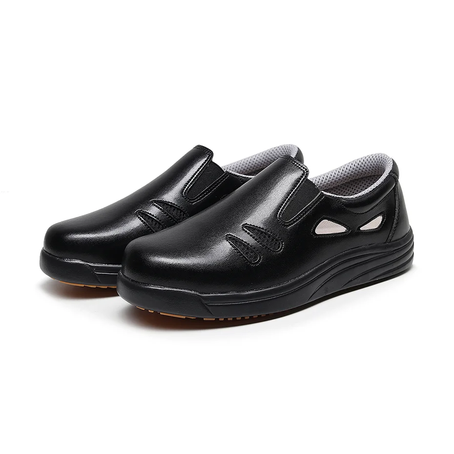 New Design Breathable Black Low Cut Non-Slip Lightweight Rubber Oil Resistant Leather Canteen Kitchen Work Chef Shoes