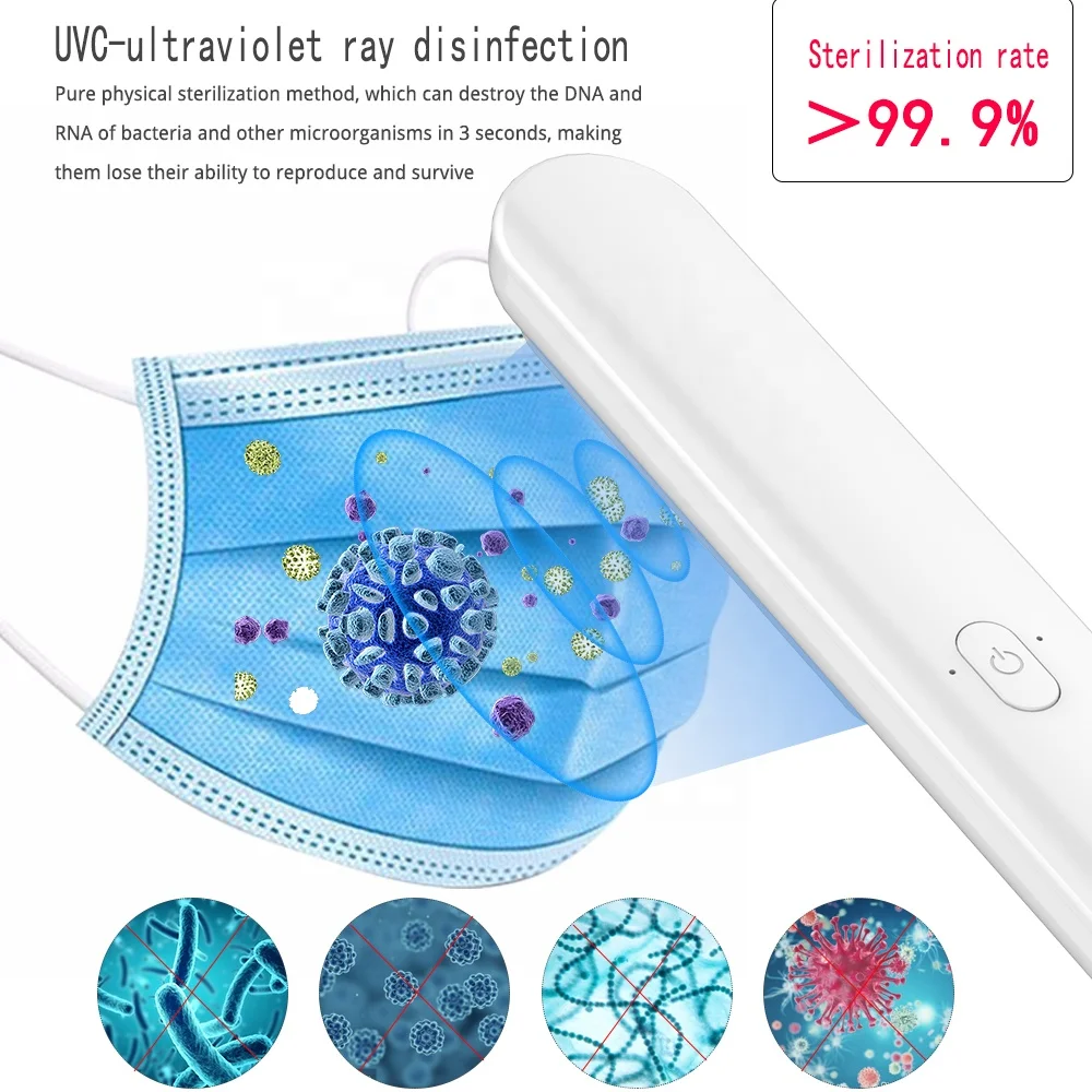 Мощная ультрафиолетовая дезинфицирующая лампа для дезинфекции от батареек AAA UV-C стерилизатор с usb-кабелем