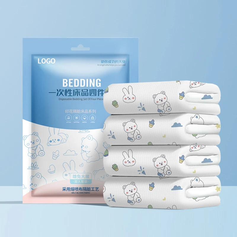 Customized 4-Piece Disposable Hotel Travel Bedding Set Promotional Business Gifts with Personalized LOGO