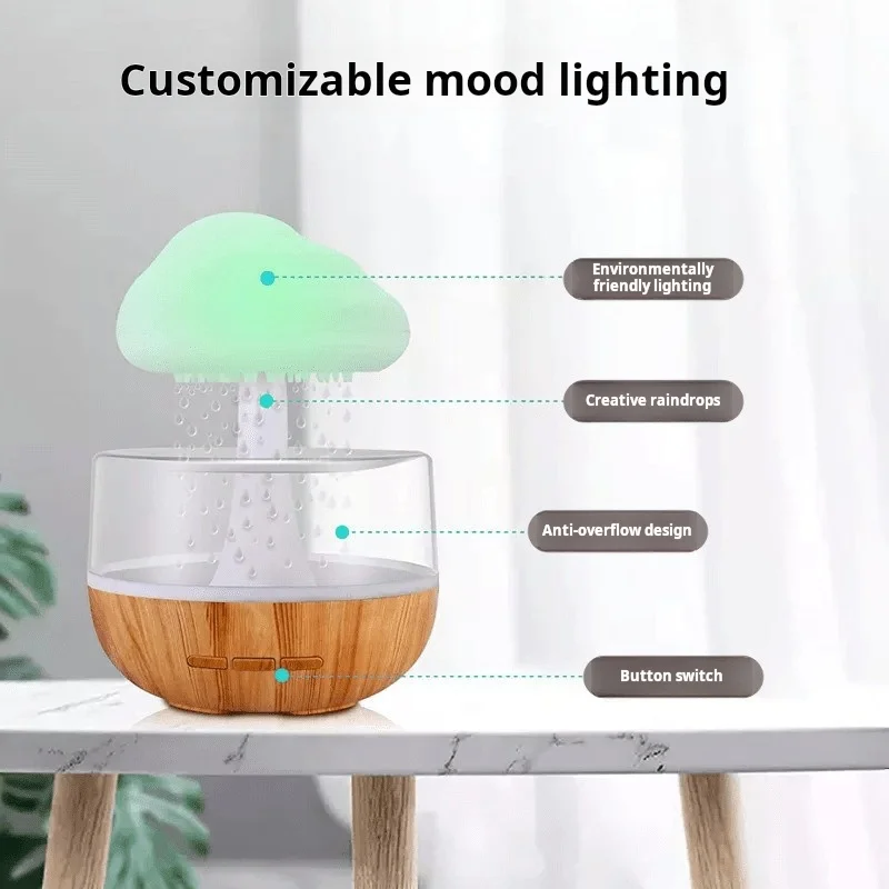 Rain Cloud Humidifier 7 Color Light Water Drop Aromatherapy Humidifier Diffuser Ultrasonic Mini Mushroom Humidifier