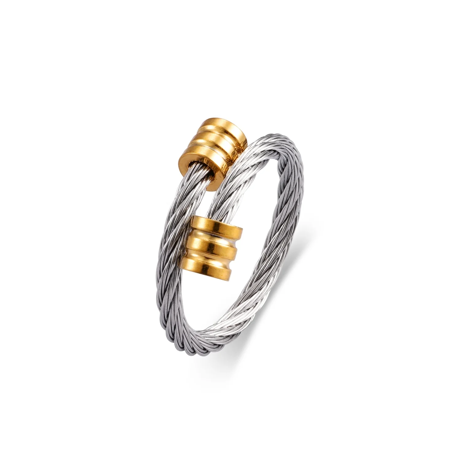 Wholesale custom 18k gold plated stainless steel ring fashion jewelry Trendy twist rope open adjustable couples ring men women