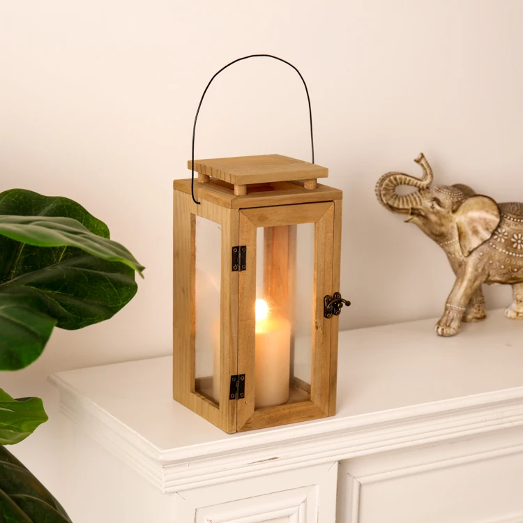 EAGLEGIFTS European Style Outdoor Courtyard Home Decoration Wooden Candle Holder Garden Hanging Hurricane wooden Lantern