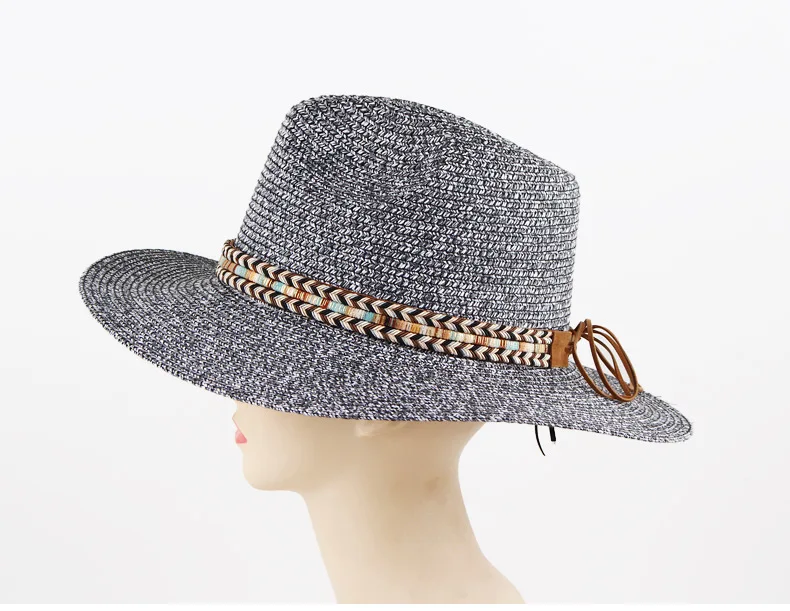 panama synthetic straw hats uv protection logo outdoor sun hat straw cowboy hat for women men