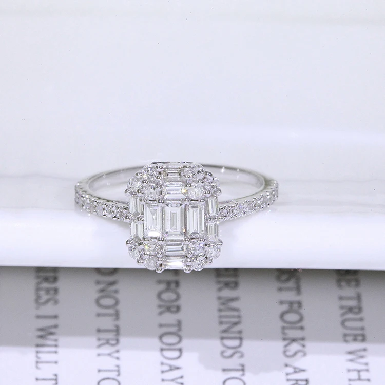 FFT Cheap buy 18K white gold diamond 3-layer square luxury rings jewelry women